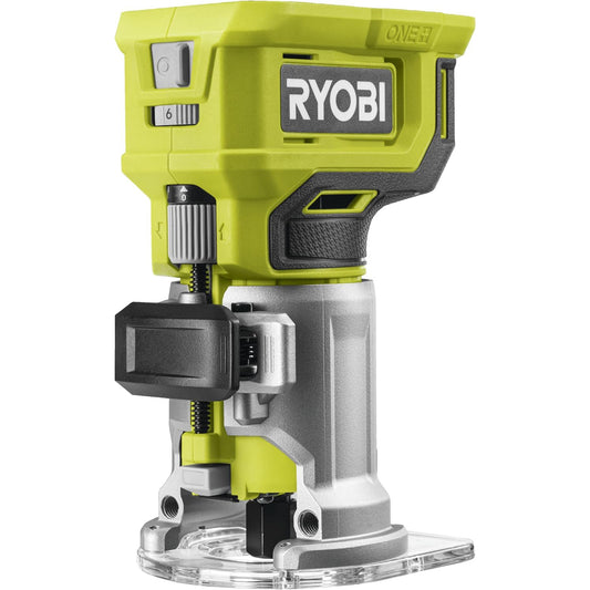 Ryobi RTR18-0, 18V One+ Battery-Powered Trimmer, Wood Router with LED Light and Accessories Included, 20,000-30,000 rpm, Working Depth Adjustment, Battery Not Included