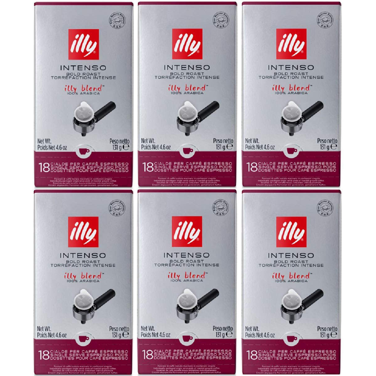illy Caffe Espresso, (Dark Roast, Black Band), 18-Count E.S.E. Pods 4.4 oz (Pack of 6)
