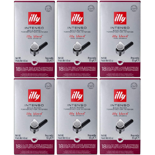 illy Caffe Espresso, (Dark Roast, Black Band), 18-Count E.S.E. Pods 4.4 oz (Pack of 6)