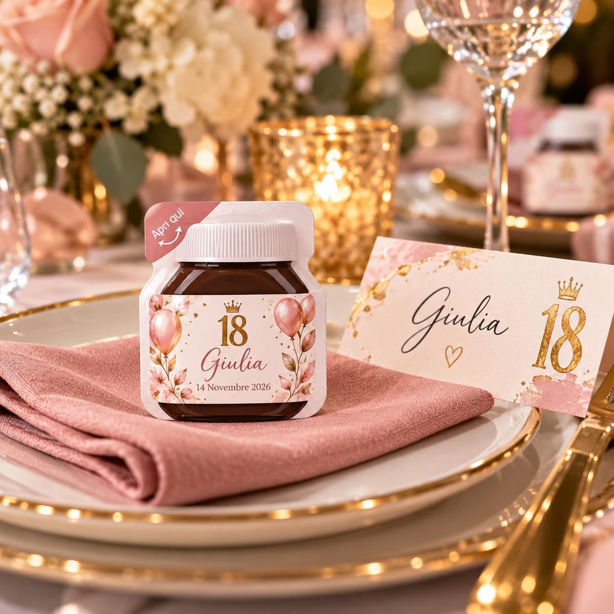 20 Nutelline Personalizzate Monoporzione 15g, Segnaposto personalizzato Bomboniera Compleanno Battesimo Comunione Cresima Laurea Matrimonio Fine Anno Scolastico