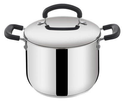 Lagostina Pratica Set di Pentole Induzione, in Acciaio Inox 18/10, 13 Pezzi, Batteria con 4 Casseruole, Pentola, Padella Antiaderente, Mestolo, Schiumarola, Prendispaghetti, 4 Coperchi