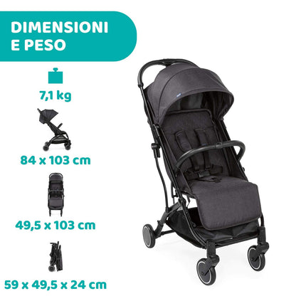 Chicco Trolley Me Lightweight Stroller from 0 Months to 15 kg, Reclining and Folding Stroller with Trolley Function, Compact Folding, Rain Cover and Extendable Canopy, Stone