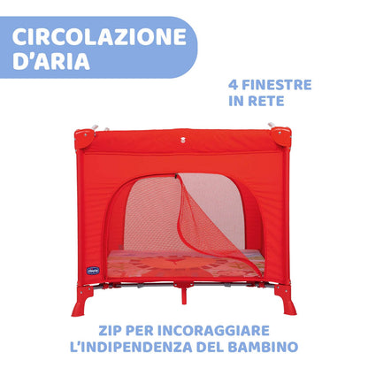 Chicco Open Box Lettino Neonati da Viaggio per Bebè e Bambini dalla Nascita fino a 15 kg, Pieghevole e Compatto, Culla da Campeggio con Tappeto Gioco, Finestre in Rete, 4 Maniglie e Borsa da Viaggio
