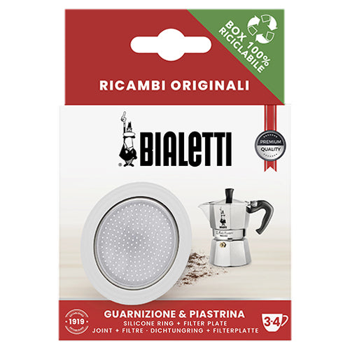 Bialetti Ricambi, Include 1 Guarnizione e 1 Piastrina, Compatibili con Moka express 3/4 tazze, Moka Induction 2 Tazze, Orzo Express 2 Tazze e Brikka 2 Tazze