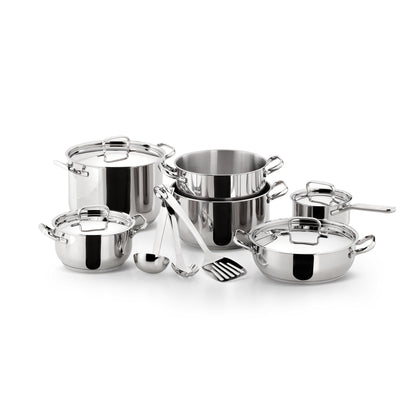 Lagostina Set di Pentole Induzione, Gas e Forno in Acciaio Inox 18/10, 13 Pezzi, Fondo Lagoseal Plus Triplo Strato, Batteria Pentole con 4 Casseruole, 2 Pentole, 4 Coperchi, 3 Utensili Cucina