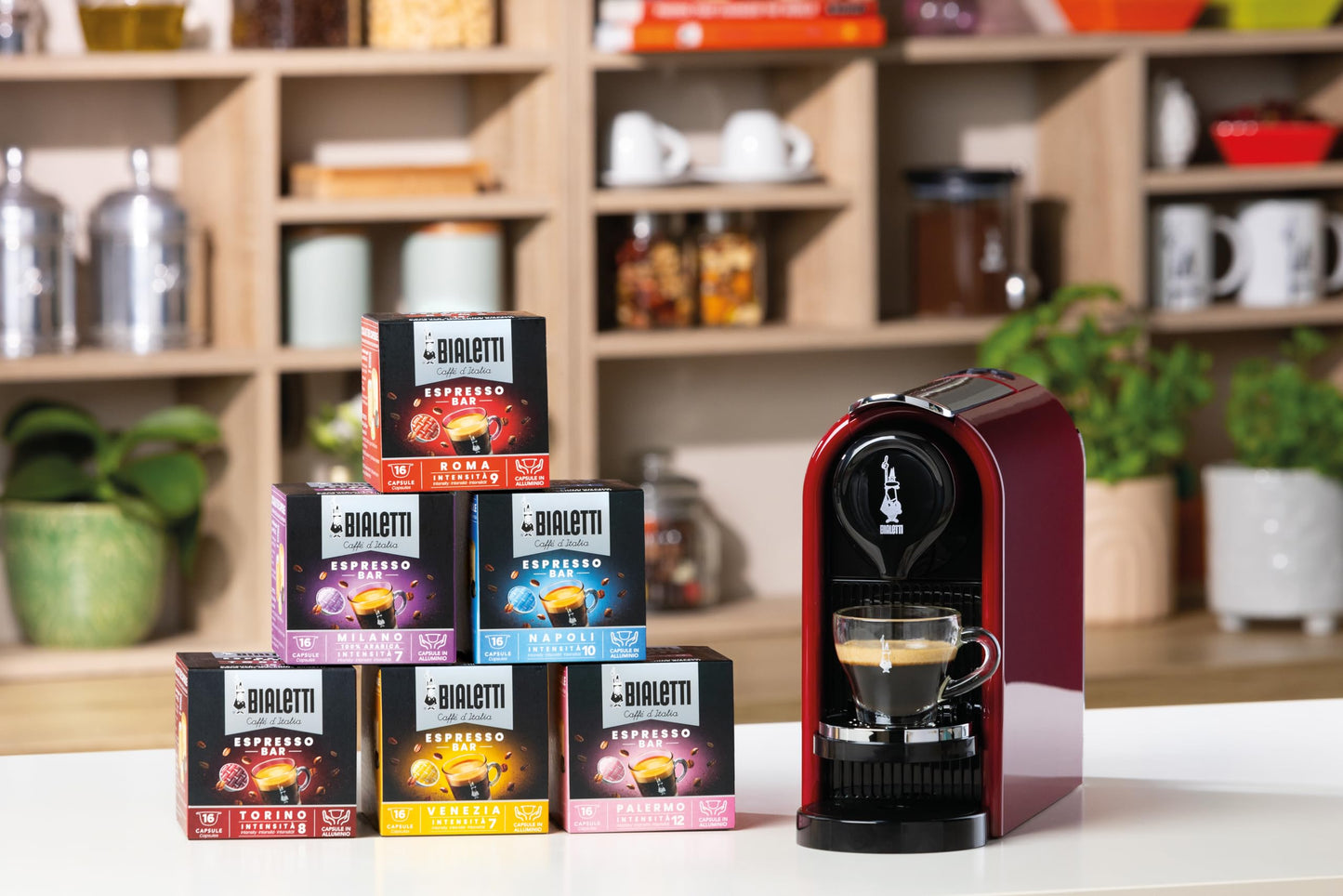 Bialetti Gioia Plus, Macchina Caffè Espresso Alluminio, 48 Capsule Incluse, Rosso