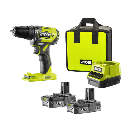 Ryobi R18PD5-220S Trapano Avvitatore a Percussione Brushless 18V, 2 batterie da 2.0ah, Mandrino da 13mm, Arriva Fino a 50 Nm di Coppia, con Luce LED Inclusa, Indicato per Forare e Avvitare