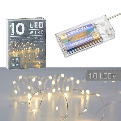 Catena luminosa con micro fili, a forma di stella, colore bianco caldo, argento, a batteria, illuminazione natalizia (1 x 10 LED micro fili)