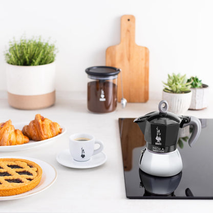 Bialetti - Moka a induzione, caffettiera moka, adatta a tutti i tipi di piani cottura, 4 tazze di caffè espresso (150 ml), nero