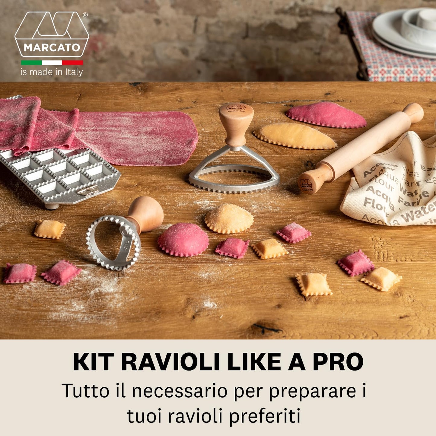 Marcato BP-RAV-DIS Kit per ravioli, Alluminio e Legno, Neutro