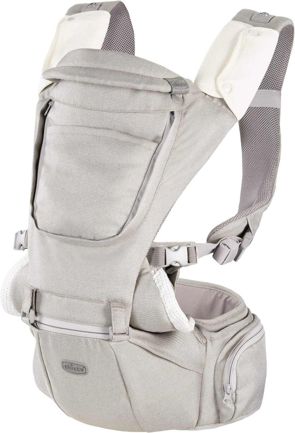 Chicco Hip Seat Carrier Marsupio Neonati Ergonomico da 0 Mesi a 15 kg, Porta Bebè 3in1 Multifunzione con Base Rigida Staccabile, Spallacci Imbottiti e Cappuccio Protettivo, 8 Posizioni - Beige