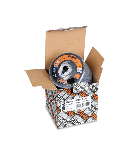 Beta 11204A - Dischi abrasivi lamellari per smerigliatrici con tela abrasiva allo zirconio, 10 unità, diametro 115 mm, spessore 40 mm e foro da 22, 23 mm