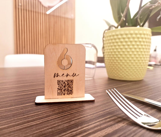 Segnatavolo Numerato in Legno 80x60mm per Ristotante Pizzeria | Segnatavoli Personalizzabili con Logo o Codice QR menù Digitale