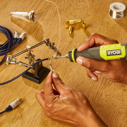 Ryobi RSI4-120G, Rechargeable Battery Soldering Iron with USB-C, Temperature up to 460 °C, LED Light, Ergonomic Handle, for Hobby Projects, 1 2.0Ah Battery Included