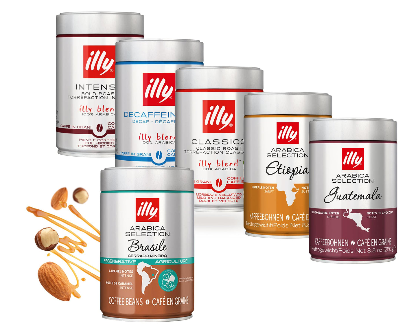 ILLY - 6 Barattoli da 250 Grammi di Caffè in Grani | Scegli la Variante Desiderata - Arabica Selection