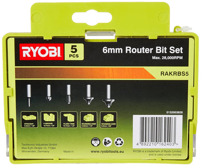 RYOBI RAKRBS5 Set di 5 Frese da 6mm per Legno per Fresatrice e Tagliabordi