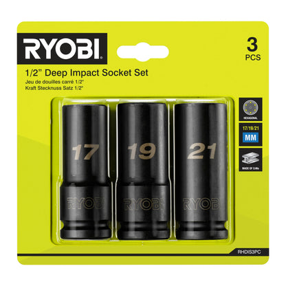 RYOBI RHDIS3PC - Set di chiavi a bussola per pozzi profondi, 3 pezzi