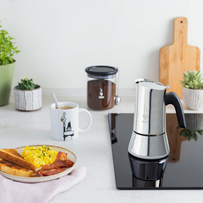Bialetti Venus - Caffettiera ad induzione, Acciaio inossidabile, Adatta a tutti i tipi di piatti, 4 tazze da caffè (170 ml), Argento