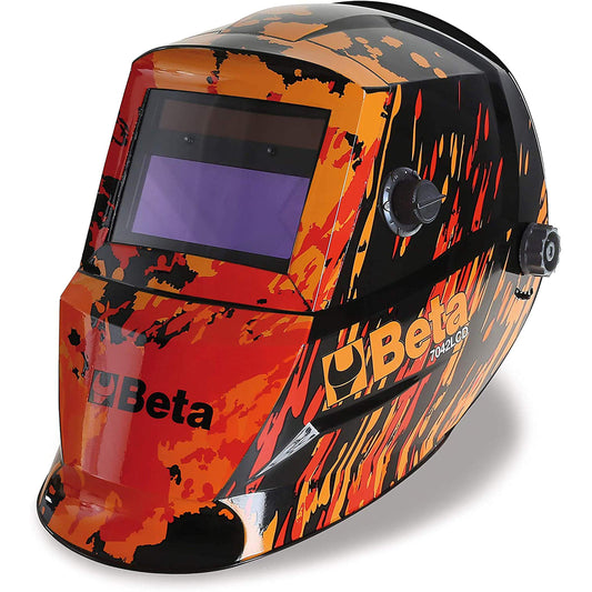 Beta 7042LCD Maschera LCD ad oscuramento automatico, per saldatura ad elettrodo; MIG/MAG; TIG e plasma. Alimentazione a celle solari e batterie al litio per una durata eccezionale del filtro LCD