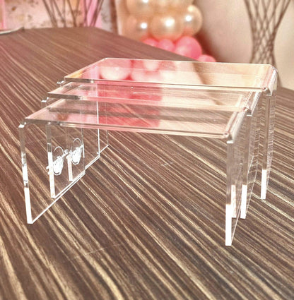 Tris di Alzatine in Plexiglass Trasparente | Espositori a scaletta per Buffet, Dessert, Cupcake ed Allestimenti | Alzate sfalsate per Esposizione Cosmetici, vetrine, tavolo torta