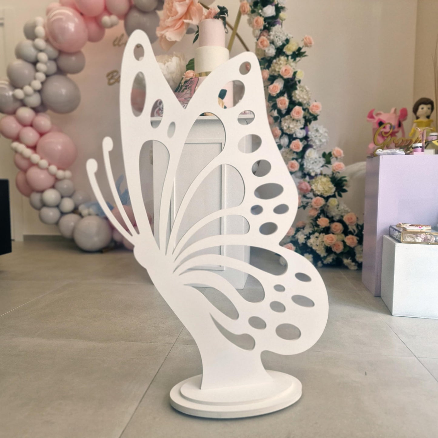 Farfalla da 1 Metro | Struttura per Allestimenti Party, Sagoma in Legno spessore 8mm con Solida Base | Backdrop per Scenografie e Weddind