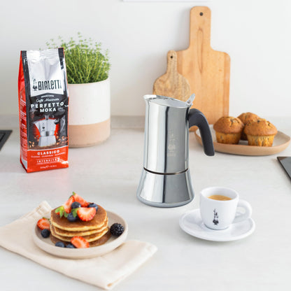 Bialetti Venus - Caffettiera ad induzione, Acciaio inossidabile, Adatta a tutti i tipi di piatti, 4 tazze da caffè (170 ml), Argento