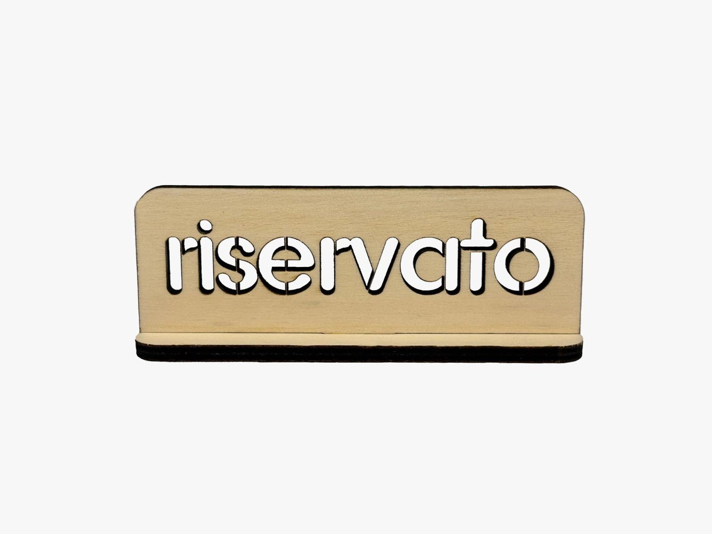 Segnatavolo in Legno 150x55mm per Ristotante Pizzeria con dicitura RISERVATO, intagliato, legno di Pioppo