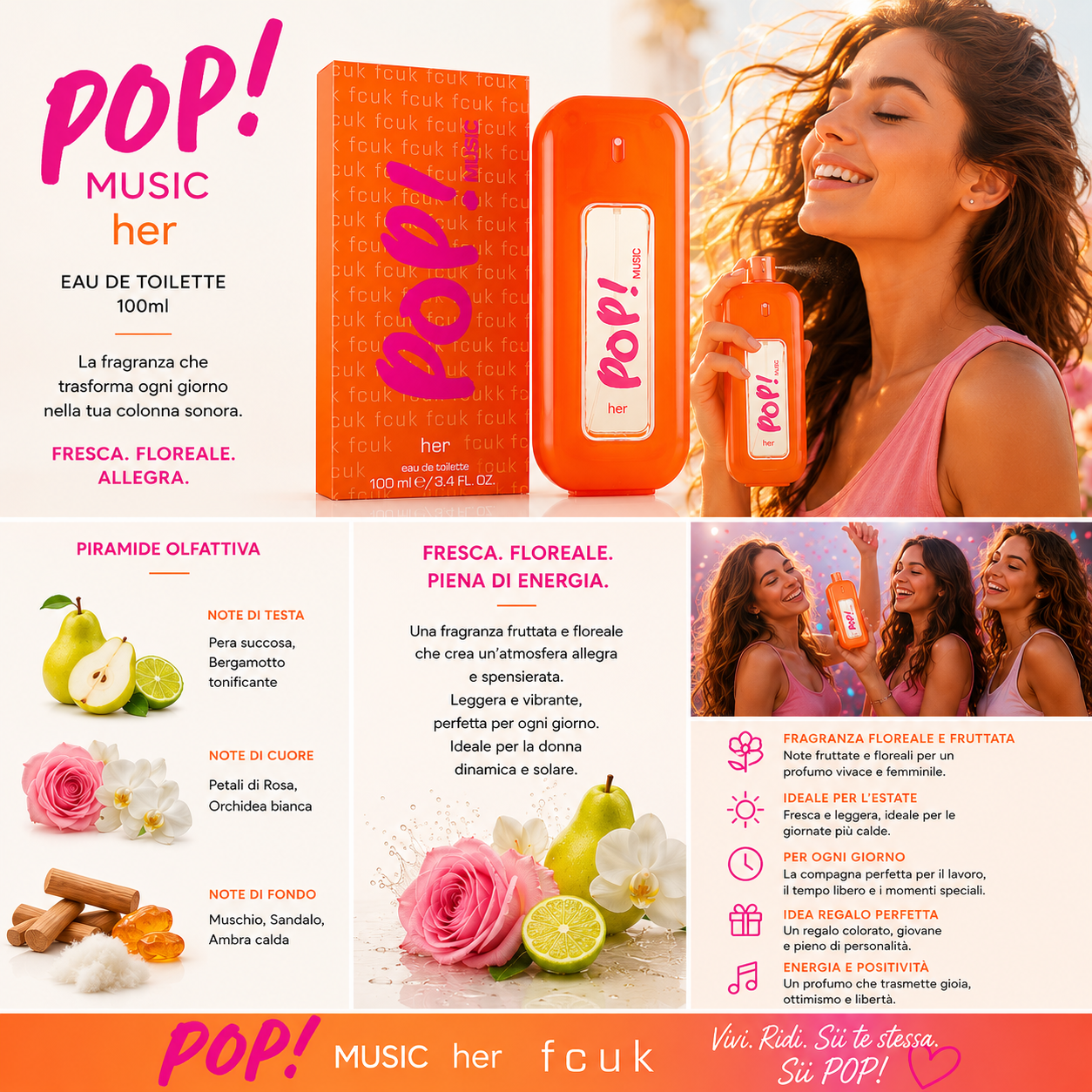 FCUK - Profumo da Donna Pop Music 100ml, Eau de toilette