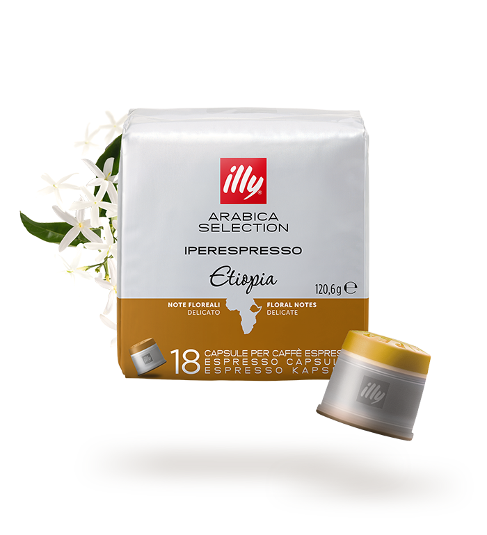 illy, Caffè in Capsule Iperespresso Arabica Selection Etiopia, 100% Arabica con Note di Gelsomino, Fiori d'Arancio e Camomilla, Gusto Delicato, 6 Confezioni da 18 (108 Capsule Totali)