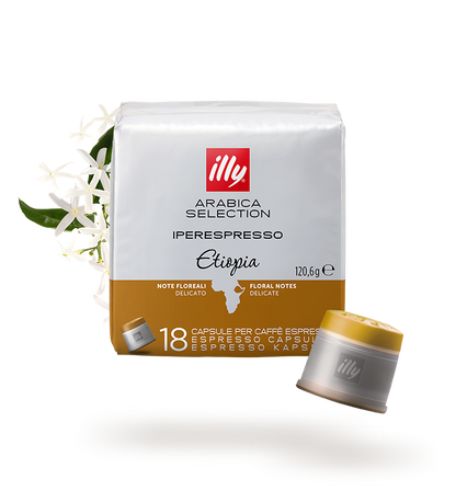 illy, Caffè in Capsule Iperespresso Arabica Selection Etiopia, 100% Arabica con Note di Gelsomino, Fiori d'Arancio e Camomilla, Gusto Delicato, 6 Confezioni da 18 (108 Capsule Totali)