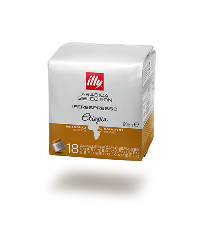 illy, Caffè in Capsule Iperespresso Arabica Selection Etiopia, 100% Arabica con Note di Gelsomino, Fiori d'Arancio e Camomilla, Gusto Delicato, 6 Confezioni da 18 (108 Capsule Totali)