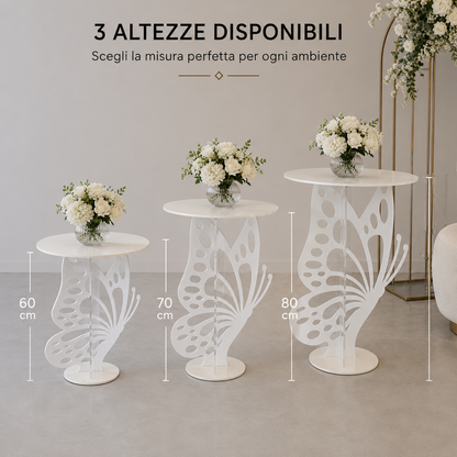 Alzata Butterfly, Tavolino in Plexiglass, Design a Farfalla, Bianco, Made in Italy, per Showroom ed Eventi, Wedding e Allestimenti