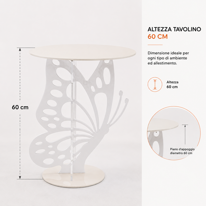 Alzata Butterfly, Tavolino in Plexiglass, Design a Farfalla, Bianco, Made in Italy, per Showroom ed Eventi, Wedding e Allestimenti