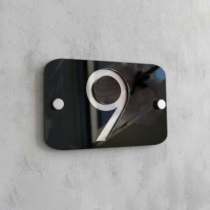 Targa con Numero Civico in Plexiglass Nero Lucido, 15x10 cm, Numeri Specchiati per Esterno e Interno Moderno Elegante | Spessore 6mm. Distanziatori da 25mm Inclusi | Targa Civica di Design