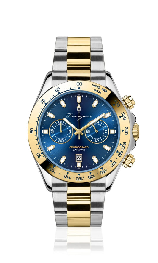 Orologio Fumagazzi Blasphemo Veneto | ø39 mm Cassa acciaio con Ghiera tachimetrica IP gold, Movimento cronografo Quarzo, Cinturino Acciaio, 5 ATM.