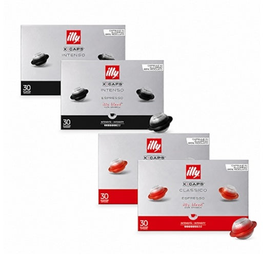 ILLY X-CAPS Caffè Espresso in Capsule di Alluminio, 100% Arabica, Gusto Morbido, 120 Capsule Cassico, Intenso o Decaffeinato