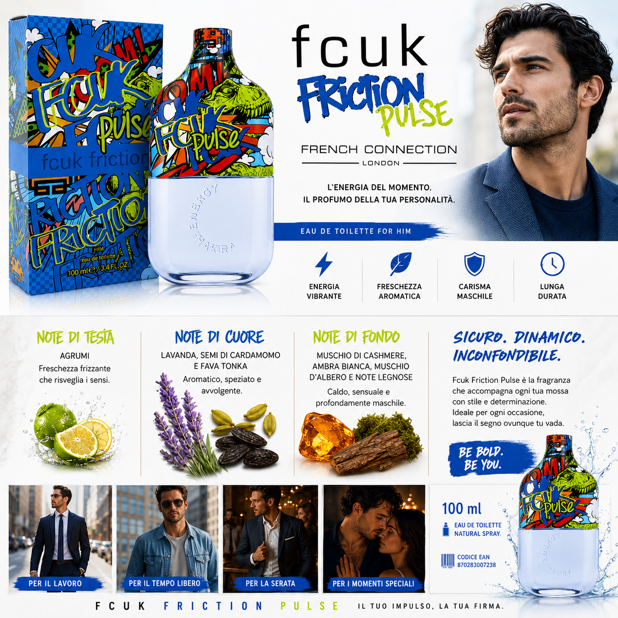 Fcuk Friction Pulse Profumo Uomo Eau de Toilette 100ml