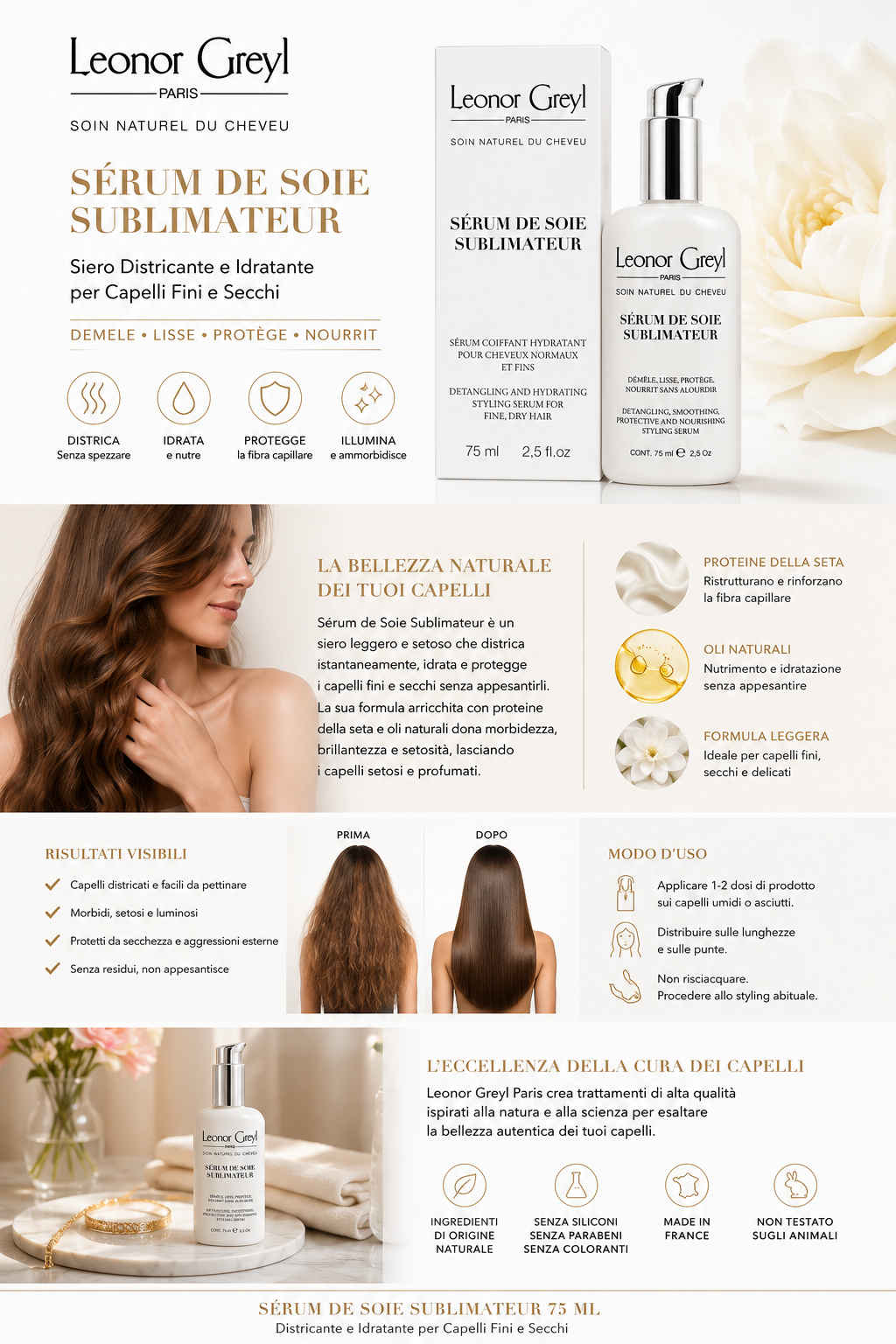 Leonor Greyl Siero De Soie Sublimateur 75 ml - Districante e Idratante per capelli Fini e Secchi