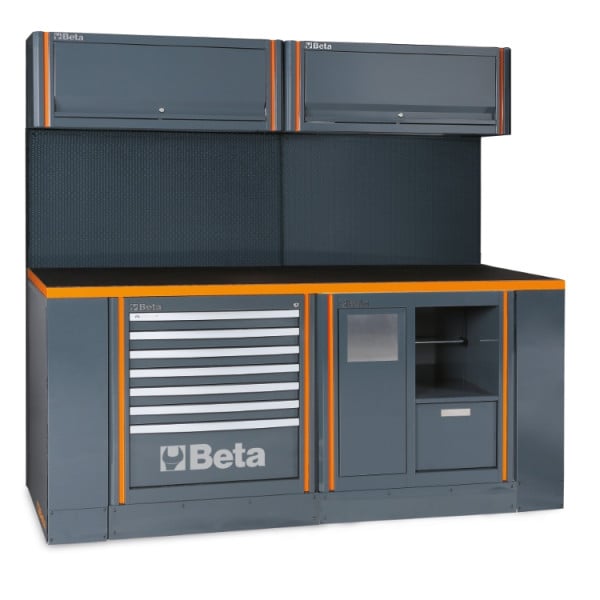 BETA C55PB-PRO/7 Arredo Officina Combinazione Completa con Banco Lavoro, Pensili, Casesttiera