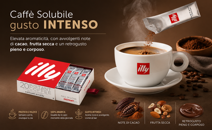 ILLY 200 Caffè Solubile Istantaneo 10 Scatole da 20 Stick di Caffe 100% Arabica, Tostato CLASSICO 25715ME