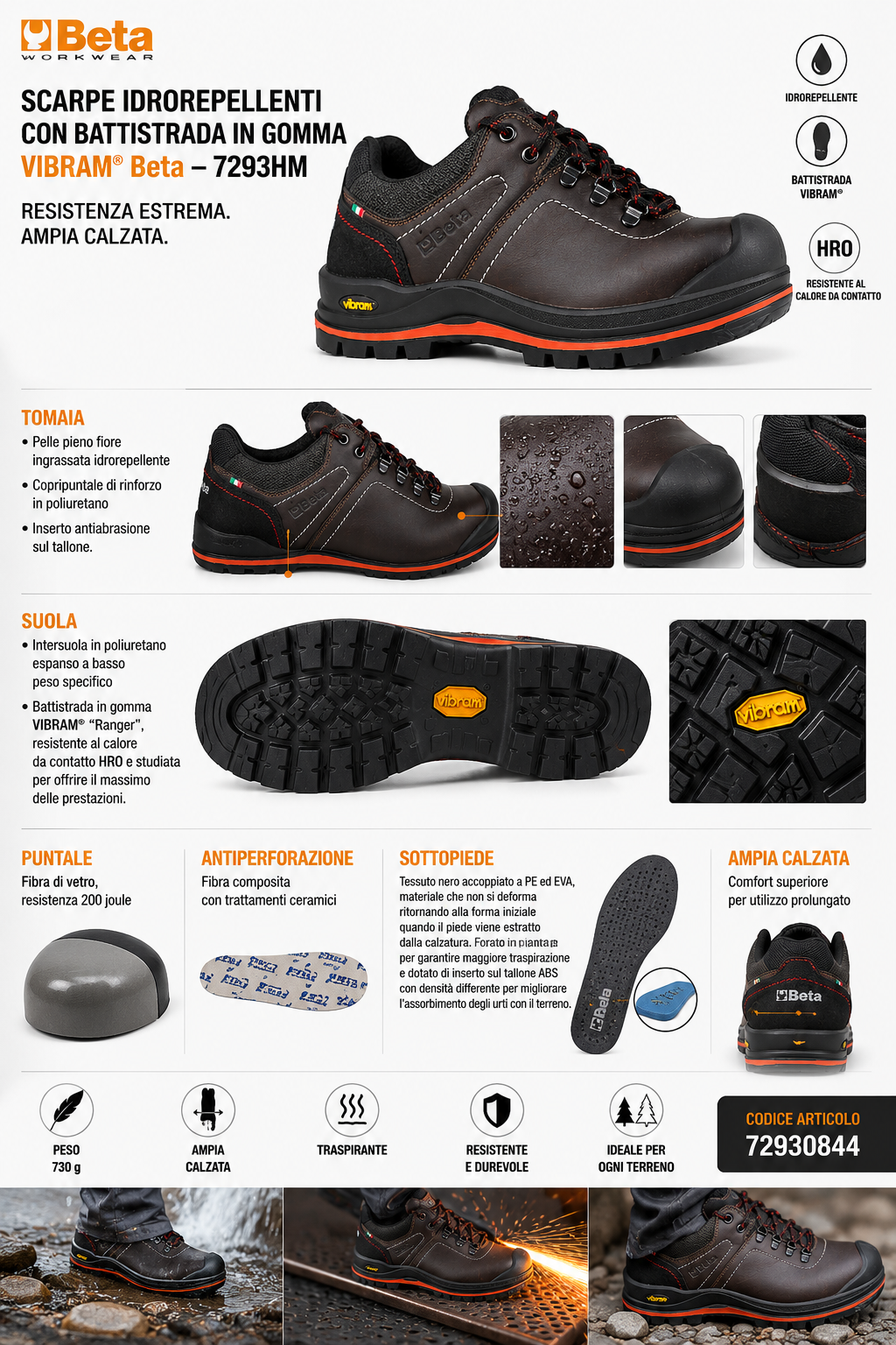 BETA 7293HM - Scarpe Antifortunistiche Basse Taglia 44 in Pelle Nabuk Idrorepellente con Support System