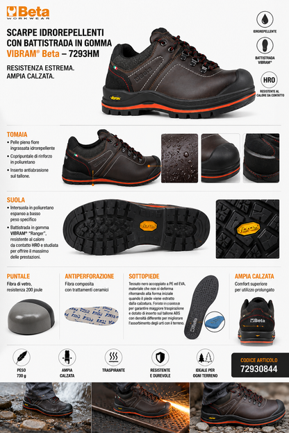 BETA 7293HM - Scarpe Antifortunistiche Basse Taglia 44 in Pelle Nabuk Idrorepellente con Support System