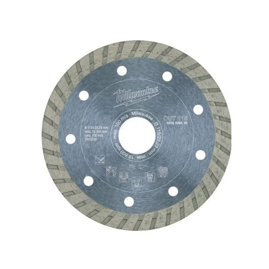 Milwaukee Disco diamantato Turbo  per Smerigliatrici - DUT 115mm , Altissima Qualità, per Materiali moldo duri