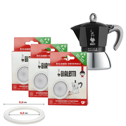 BIALETTI set di 3 Confezioni con 3 Guarnizioni e 3 Piastrine Filtro per Moka Induction, Orzo Express e Brikka | Scegli il formato