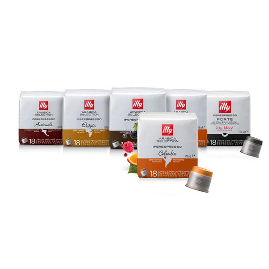 ILLY 108 Caffè in Capsule Iperespresso | Selezione Monoarabica Monorigine | 6 Confezioni Assortitie : Brasile, Etiopia, India, Guatemala, Nicaragua, Costa Rica