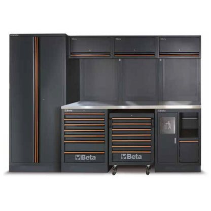 BETA C45PRO 2.0 Arredo Officina Combinazione Completa con Banco Lavoro da 61cm in Acciaio, Pensili, Cassettiera, Armadio + 268 Utensili