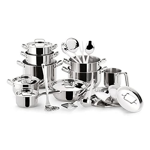 Lagostina Sfiziosa Set di Pentole Induzione, Gas e Forno in Acciaio Inox 18/10, 24 Pezzi, Fondo Lagoseal Plus, con 5 Casseruole, 3 Pentole, Bollilatte, 8 Coperchi, 7 Utensili Cucina