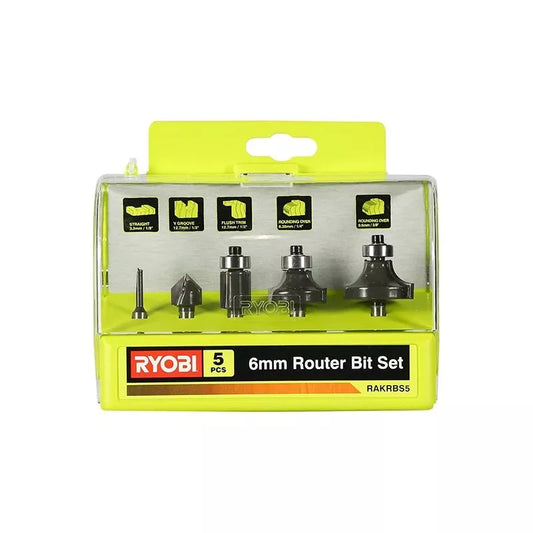 RYOBI RAKRBS5 Set di 5 Frese da 6mm per Legno per Fresatrice e Tagliabordi