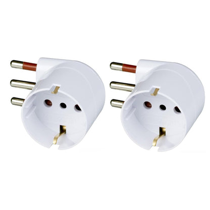 ROSI Adattatore Presa Schuko, Spina Italiano (L) 90° Salvaspazio, Plastica, Certificato CE, Confezione da 2 Pezzi, Bianco o Nero