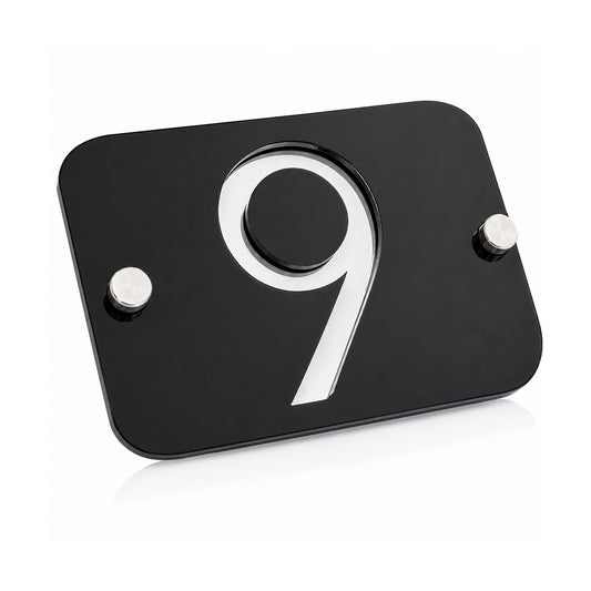 Targa con Numero Civico in Plexiglass Nero Lucido, 15x10 cm, Numeri Specchiati per Esterno e Interno Moderno Elegante | Spessore 6mm. Distanziatori da 25mm Inclusi | Targa Civica di Design